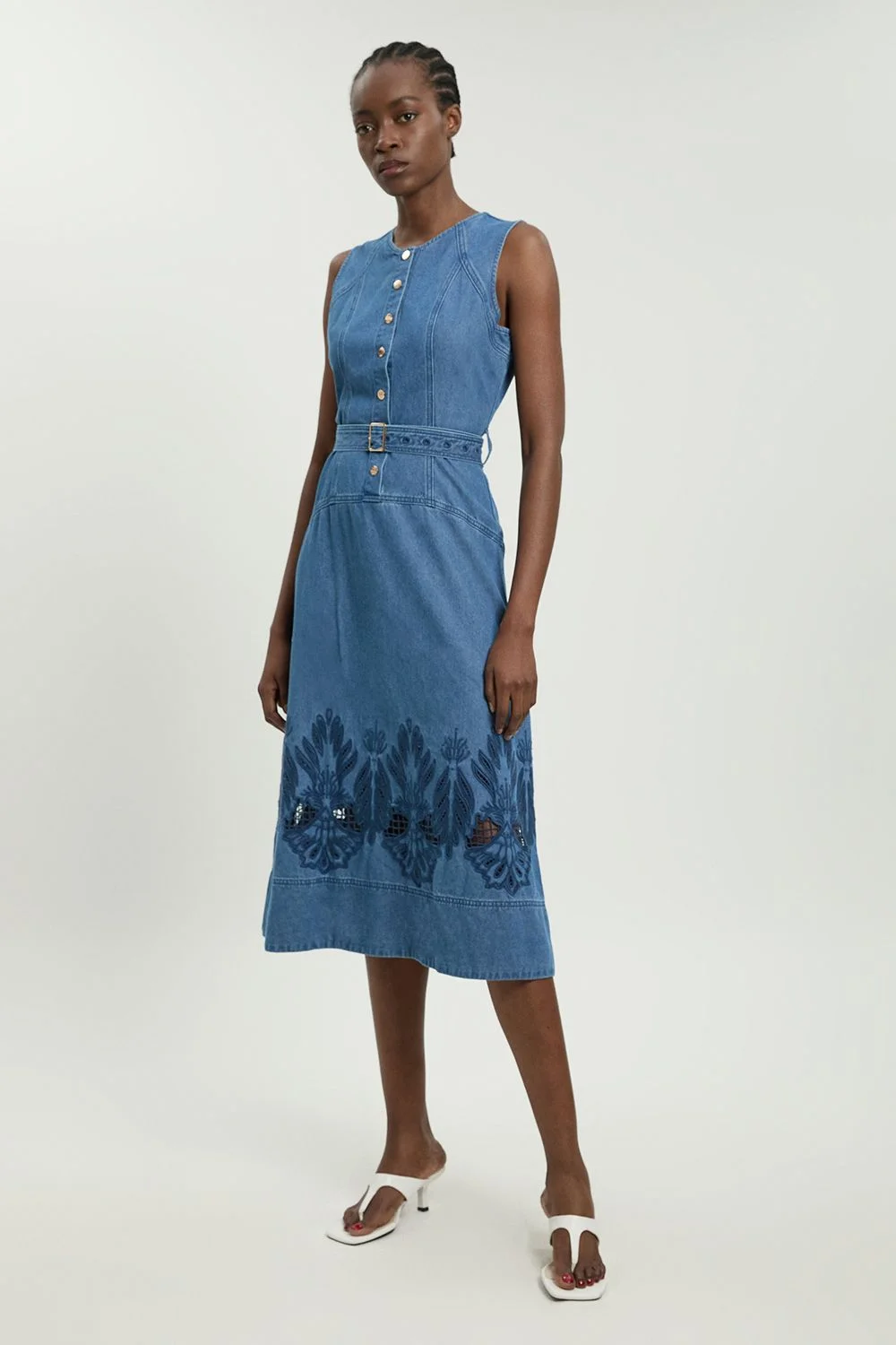 Denim Cut Out Halterneck Midi Dress - 1