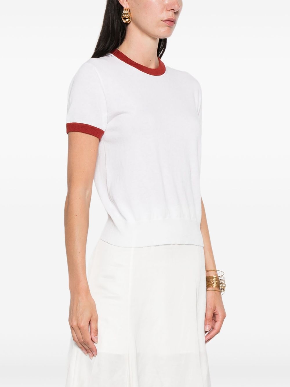 contrast-trim cotton-cashmere t-shirt - 3