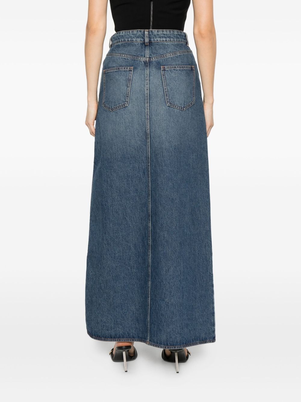 Garder belt-detail side-split denim skirt - 4