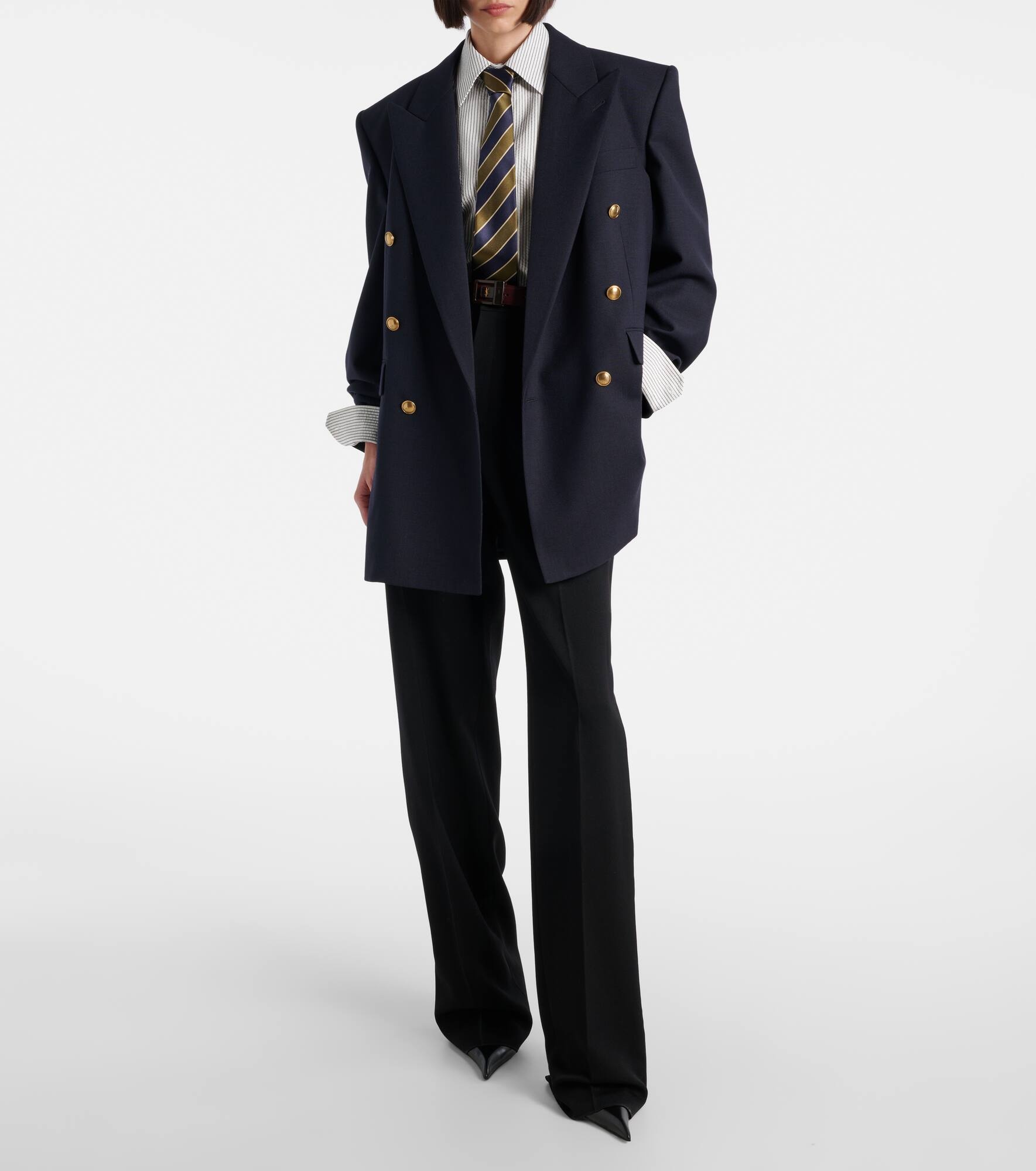 Double-breasted wool chiné blazer - 2