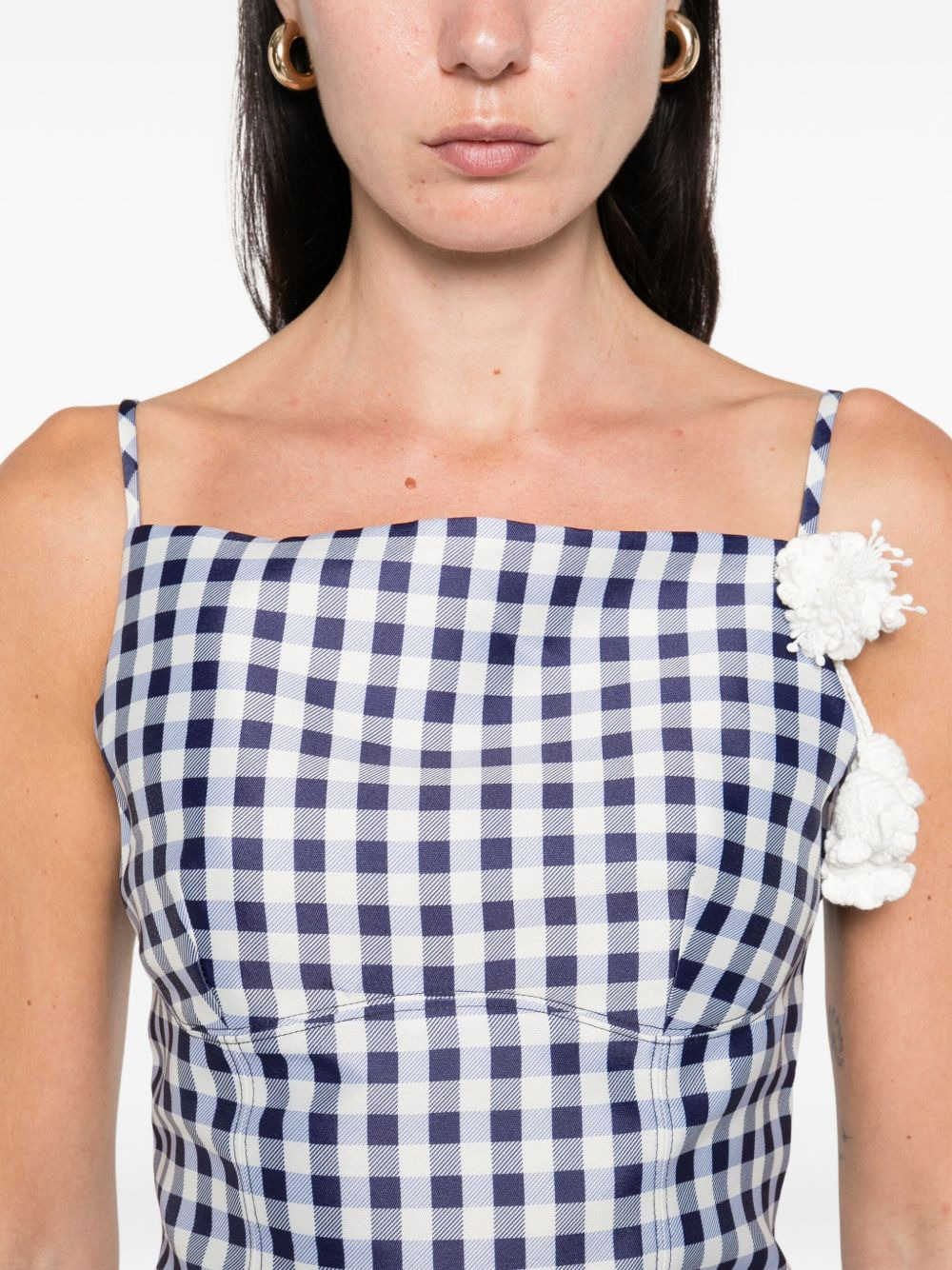 gingham floral-embellished top - 5