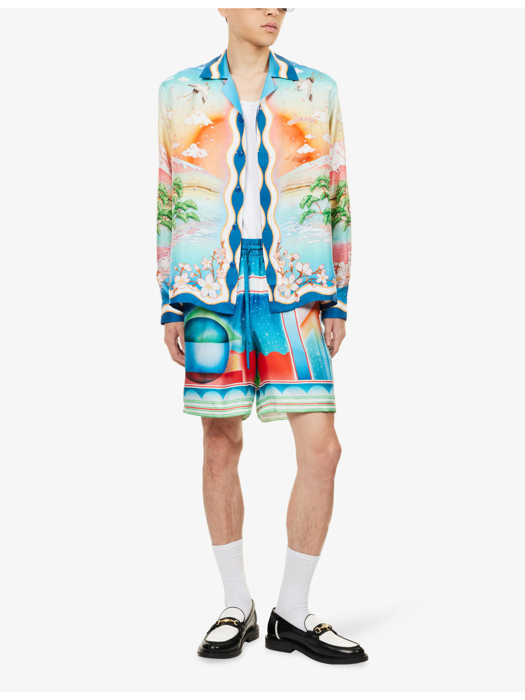 Graphic-Print Drawstring Silk Shorts - 2