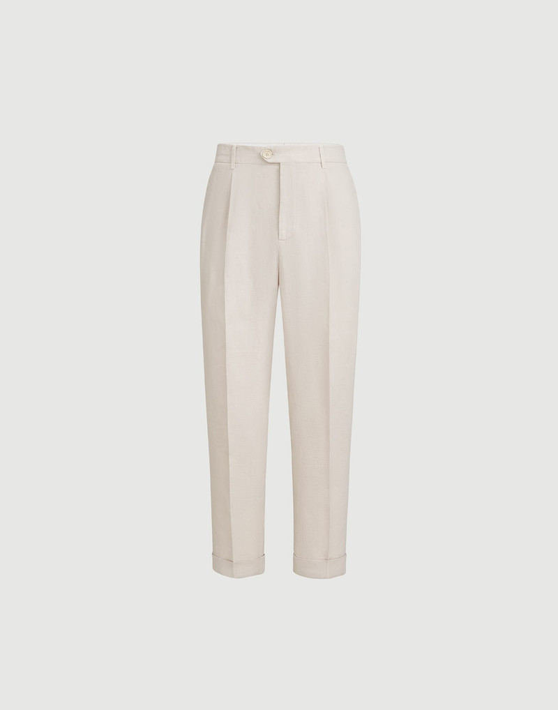 Garment-dyed trousers in linen gabardine with pleat 1