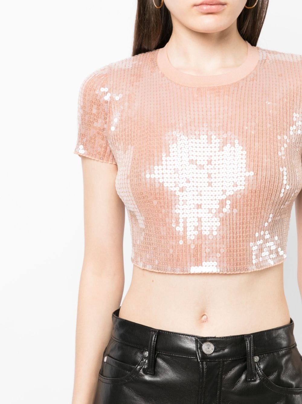 sequin-embellishment cropped T-shirt - 5