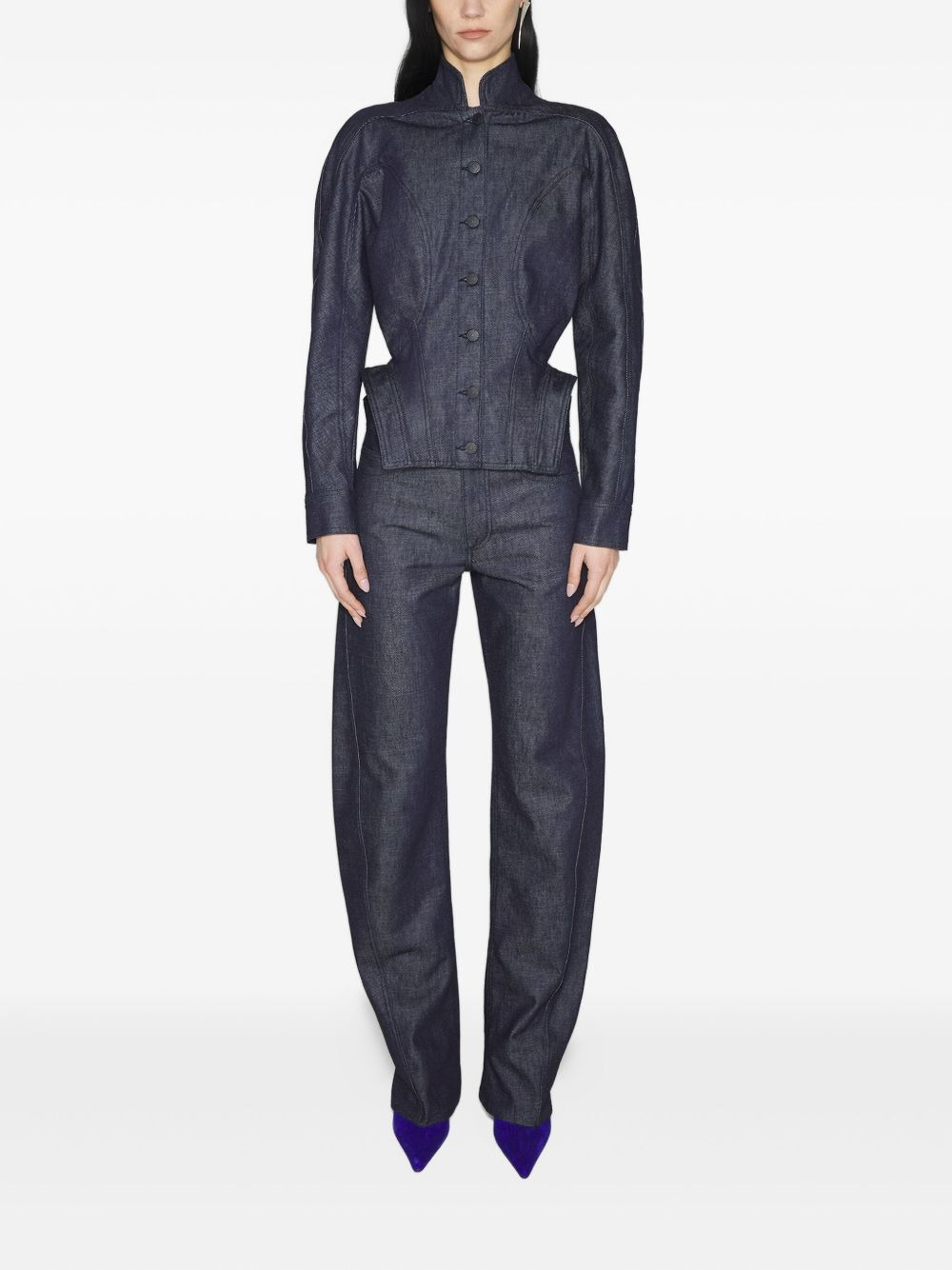 button-fastening sculptural cinched jacket - 5