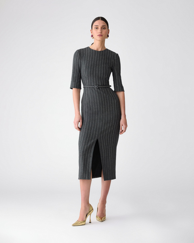 CAROLINA HERRERA Pinstripe Midi Dress with Belt outlook