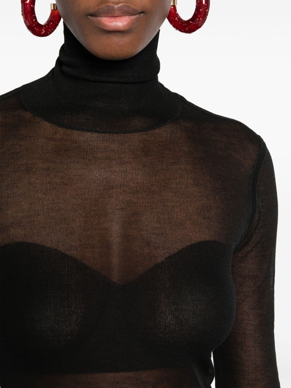 semi-sheer high-neck knit top - 5