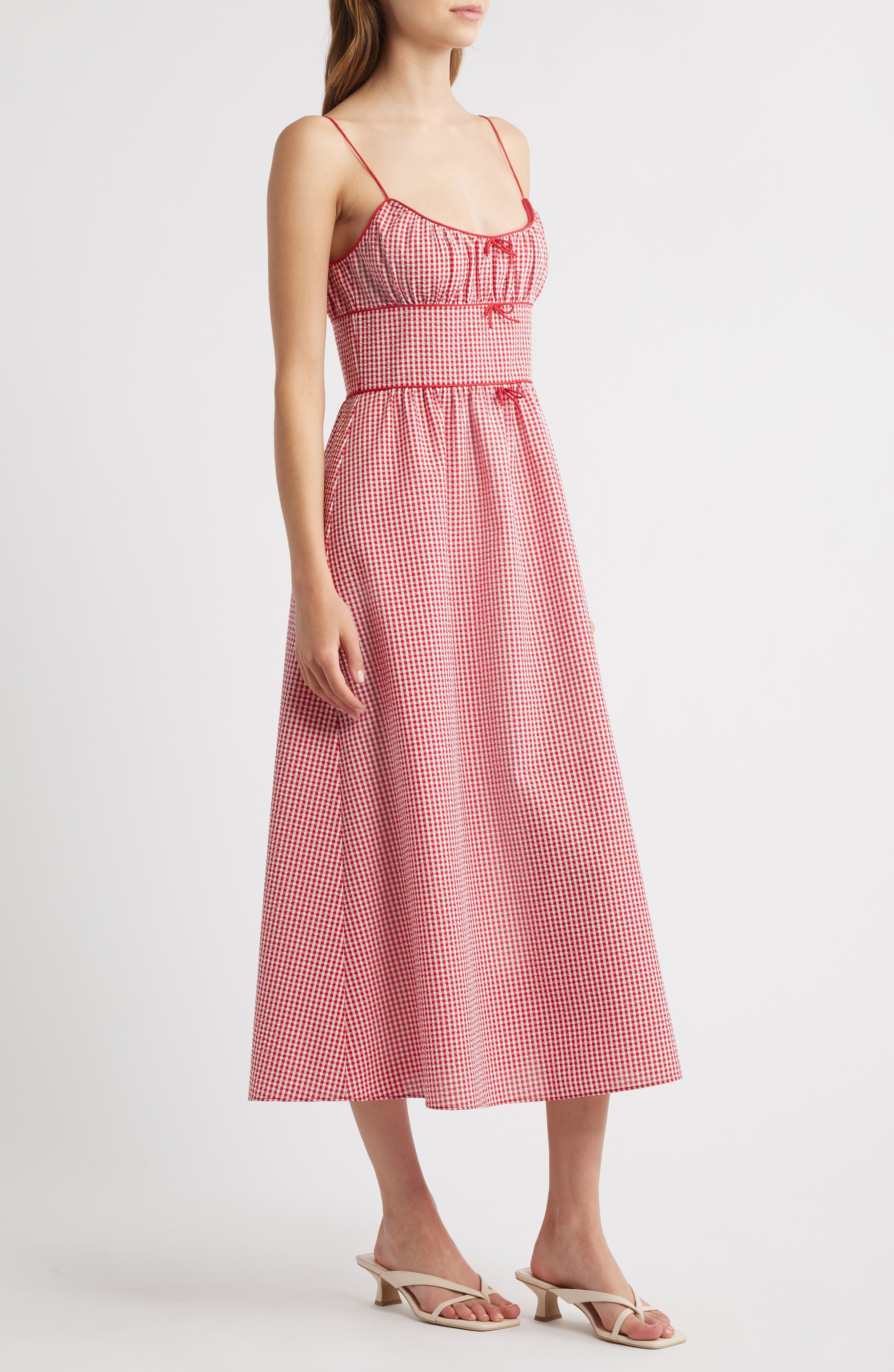 DÔEN Belline Check Midi Dress in Rouge La Maddalena Gingham at Nordstrom - 3