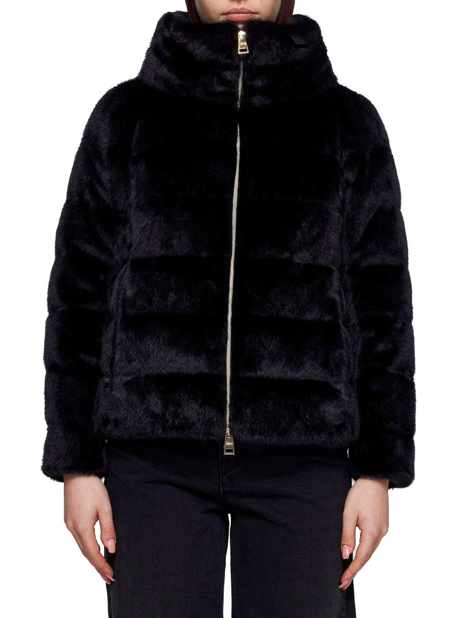 Quilted faux fur down jacket - 2