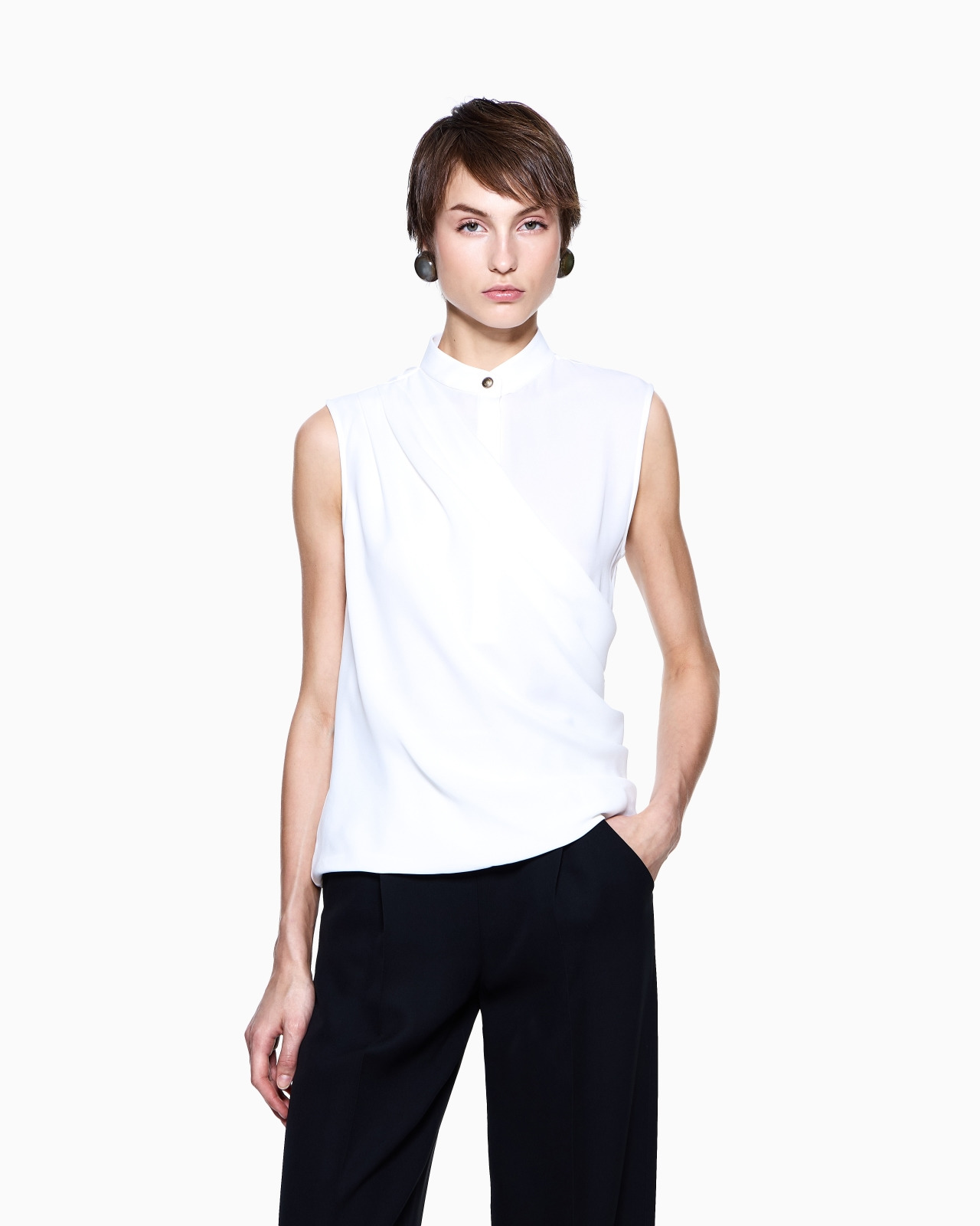 DRAPED TOP IN TRIPLE SILK GEORGETTE - 4