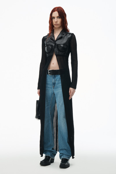 Alexander Wang Maxi Cardigan in Hand-Crochet & Crackle Patent Leather outlook
