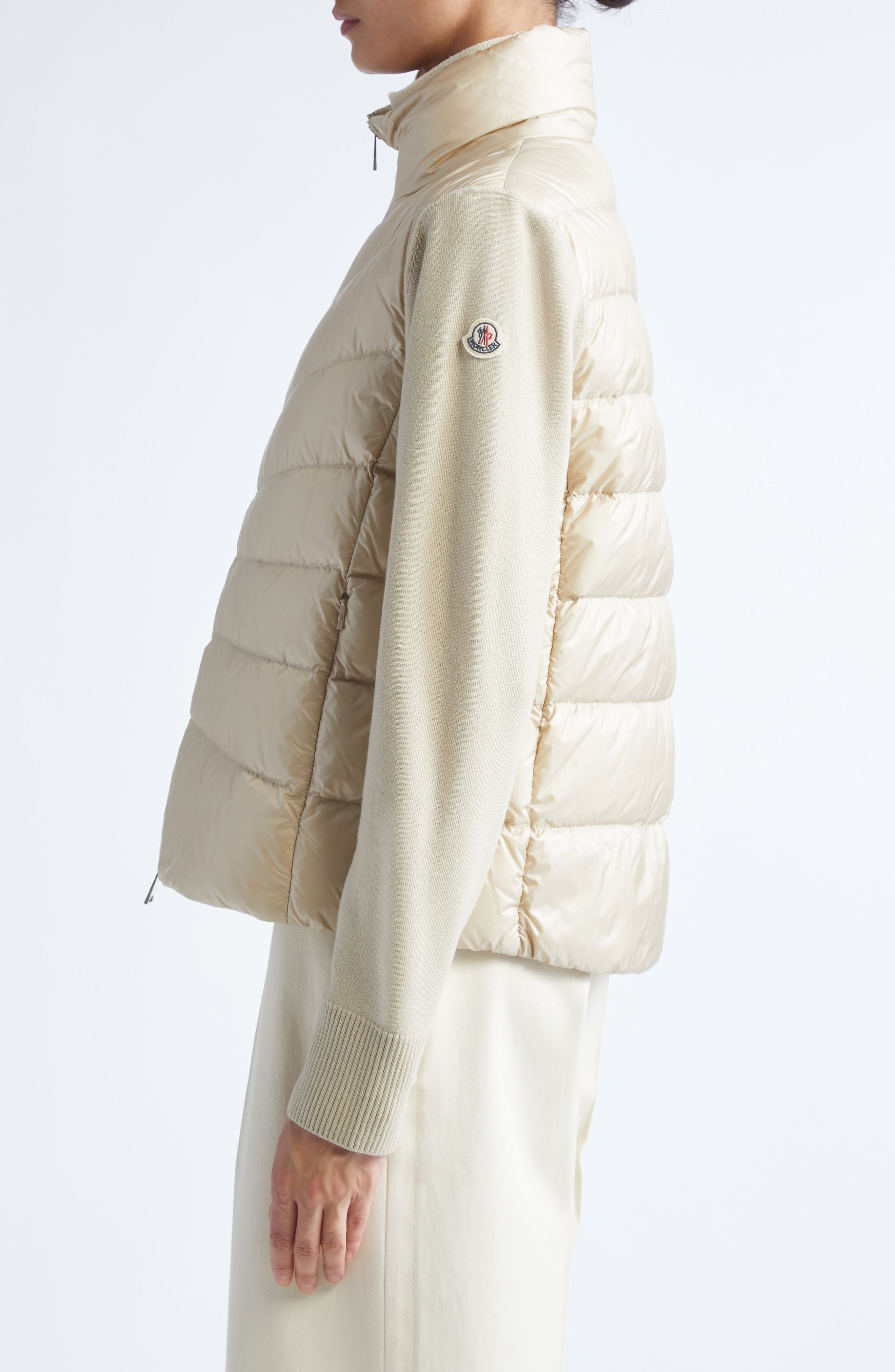 Moncler Wool Knit & Down Cardigan in Golden Sand at Nordstrom - 3