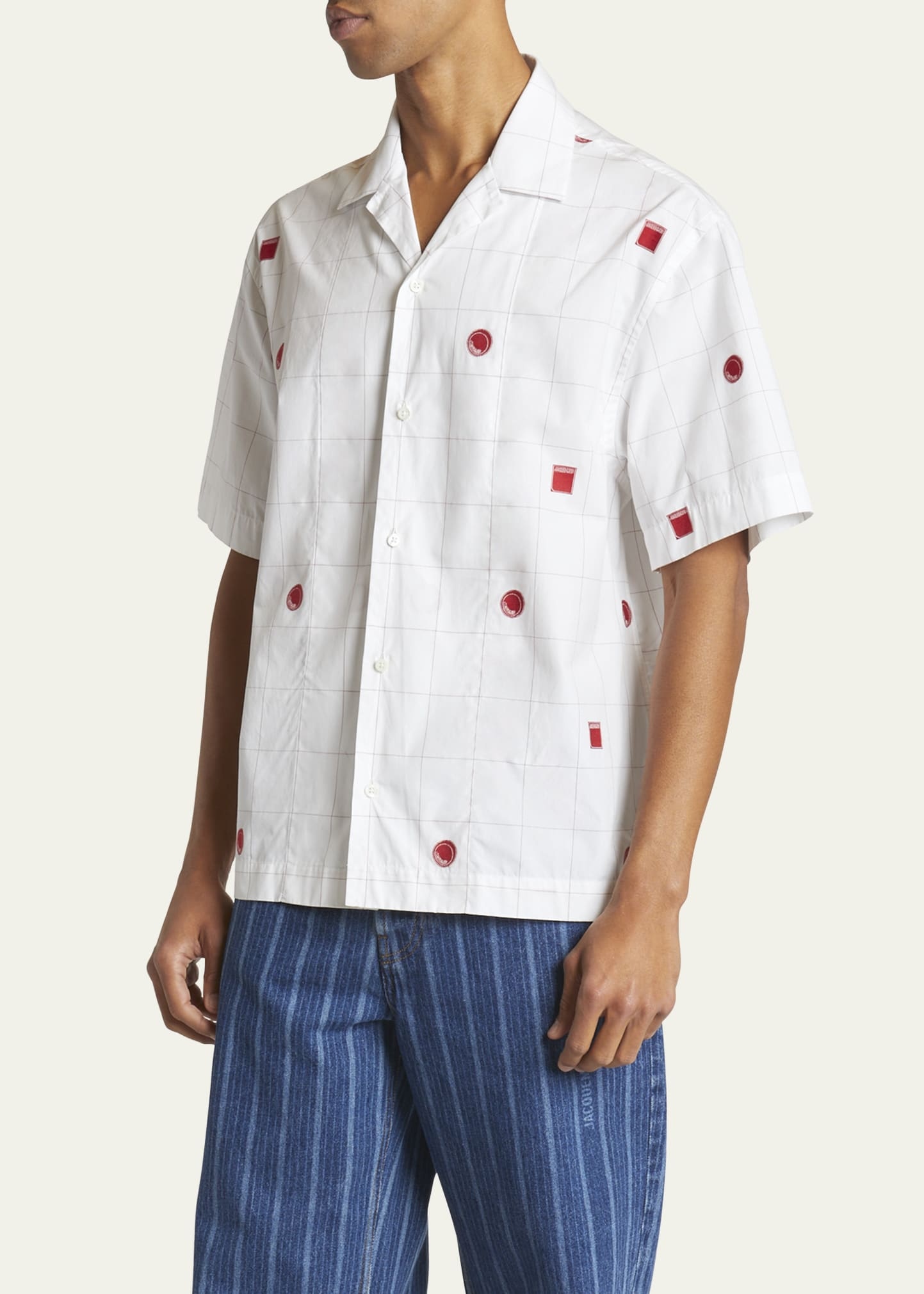 Men's Circles & Squares Embroidered Camp Shirt - 4