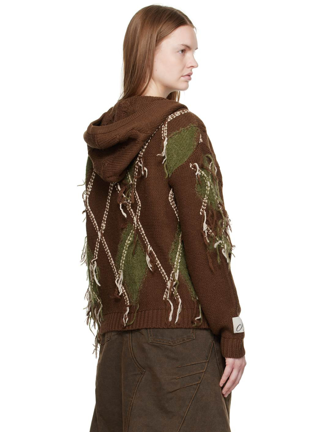 Brown Argyle Fisherman Zip-Up Hoodie - 3