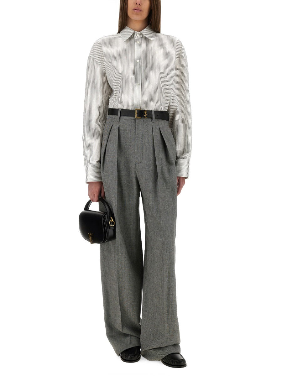 Saint Laurent Women Wide-Leg Pants In Wool Chiné - 2