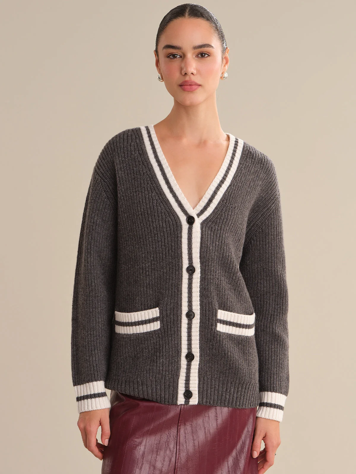 Reece: Cashmere Blend Rib Cardigan - 1