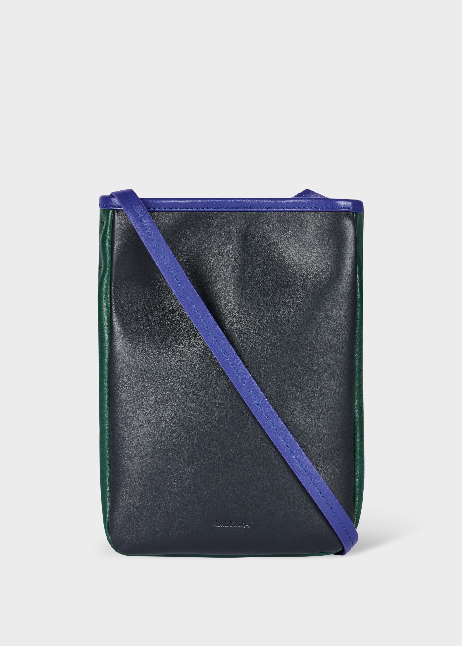 Navy Colour-Block Leather Pouch Bag - 1