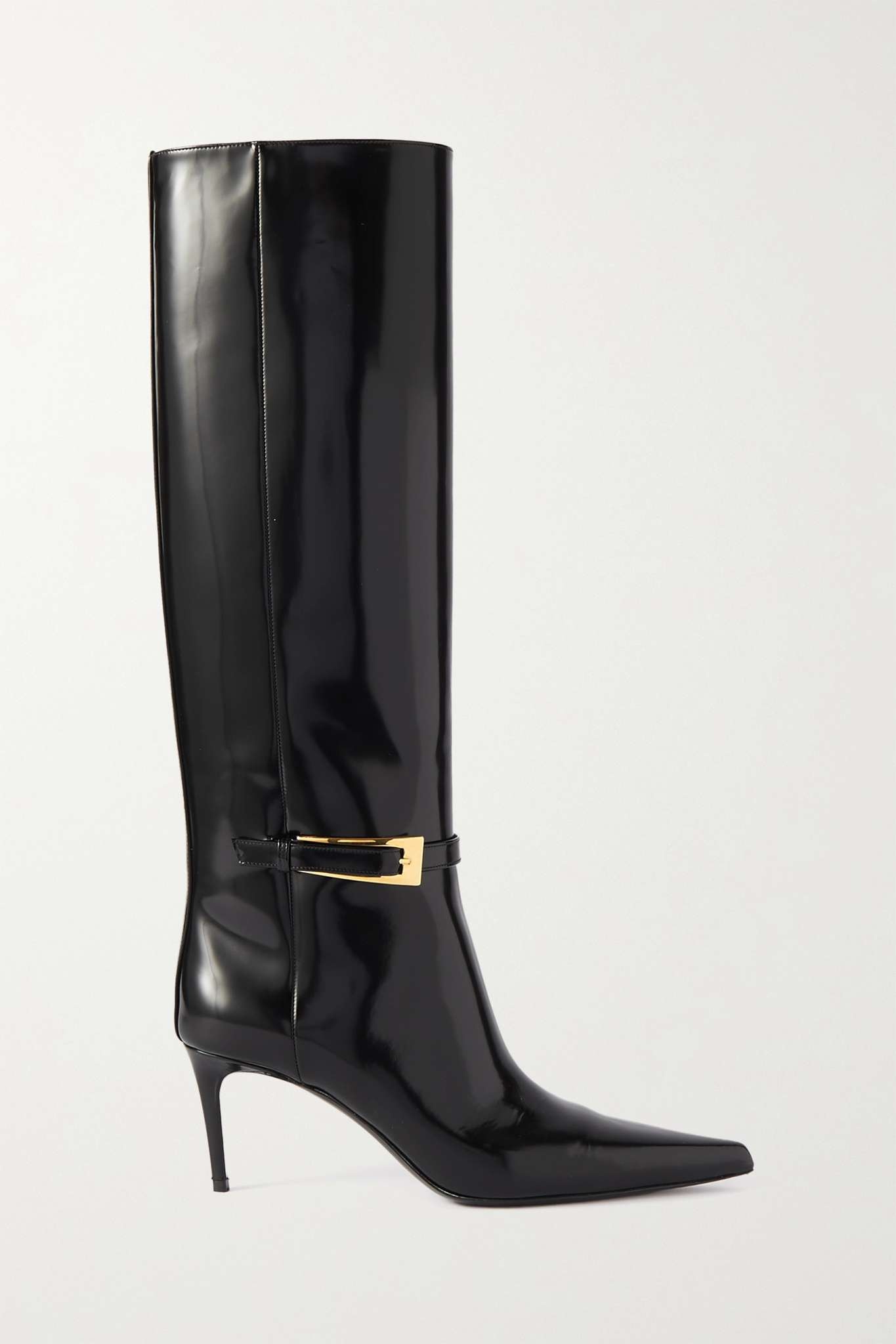 Lee buckled glossed-leather knee boots - 1