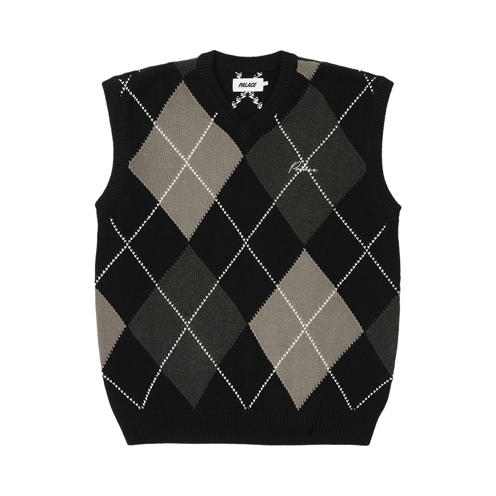 Palace Argyle Knit Vest 'Black/Grey' - 1