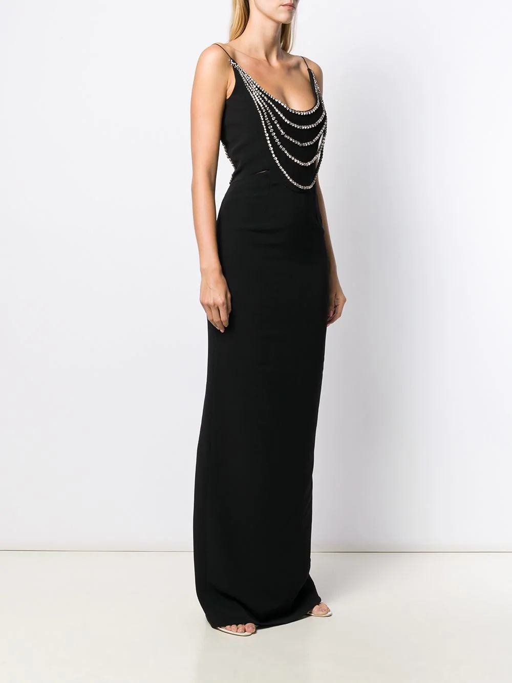 crystal embellished long fitted dress - 3