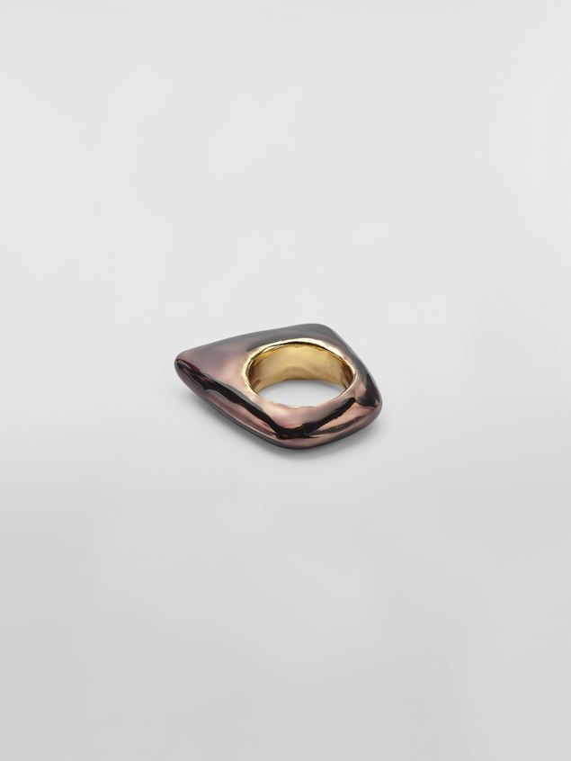 METAL TRAPEZE RING COVERED WITH TRANSPARENT BLACK ENAMEL - 3