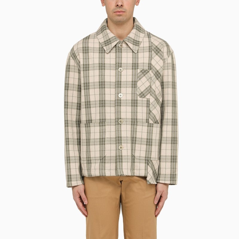 ECRU/GREEN CHECKED SHIRT JACKET IN COTTON - 1