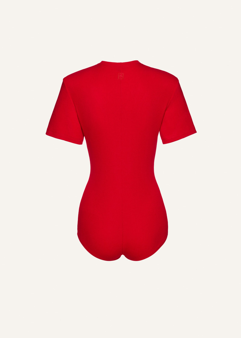 MAGDA BUTRYM Ribbed short sleeve bodysuit in red outlook