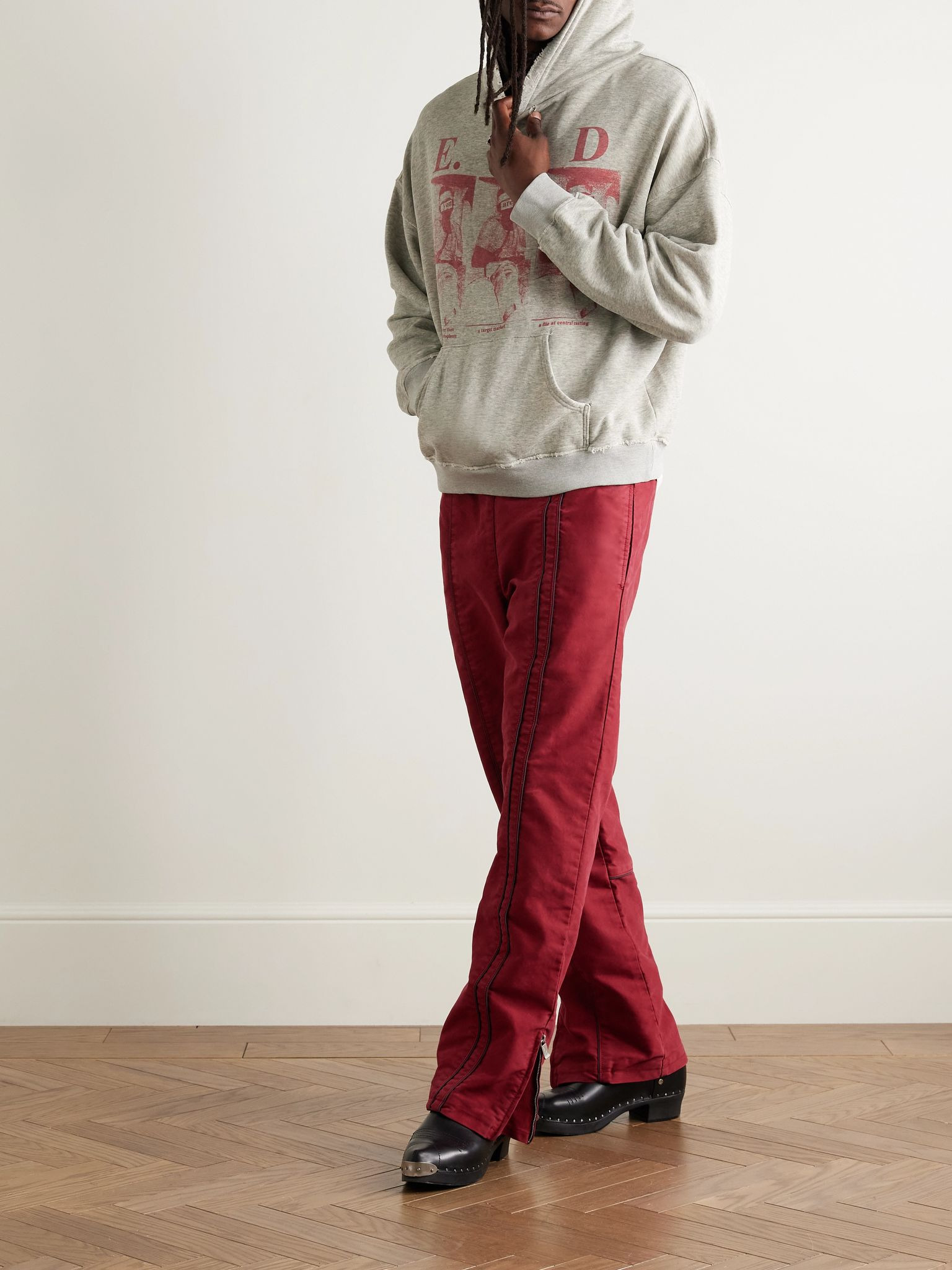 Distressed Logo-Print Cotton-Jersey Hoodie Gray - 2