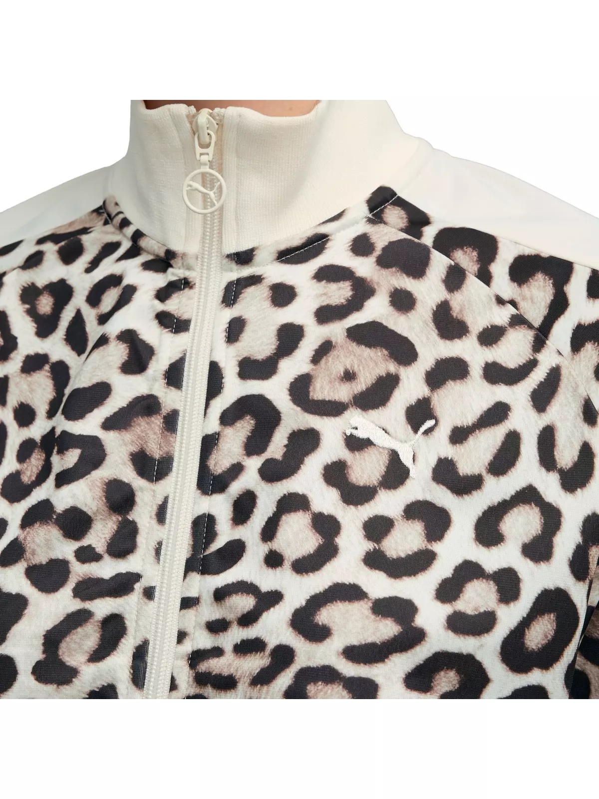 PUMA Women's T7 LEO LUX All-Over Print Short Track Jacket -White/Brown - 4