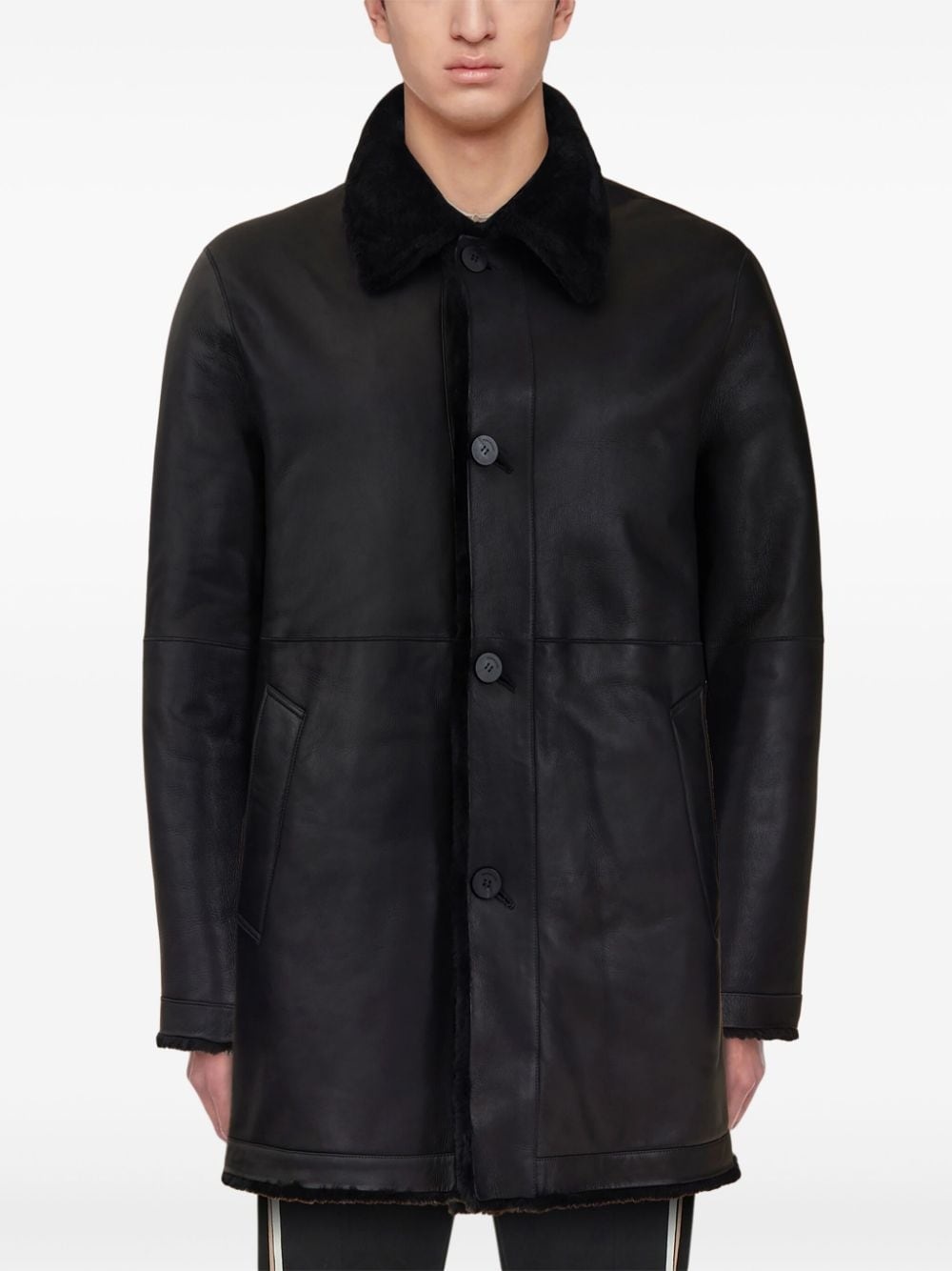 shearling-collar coat - 4