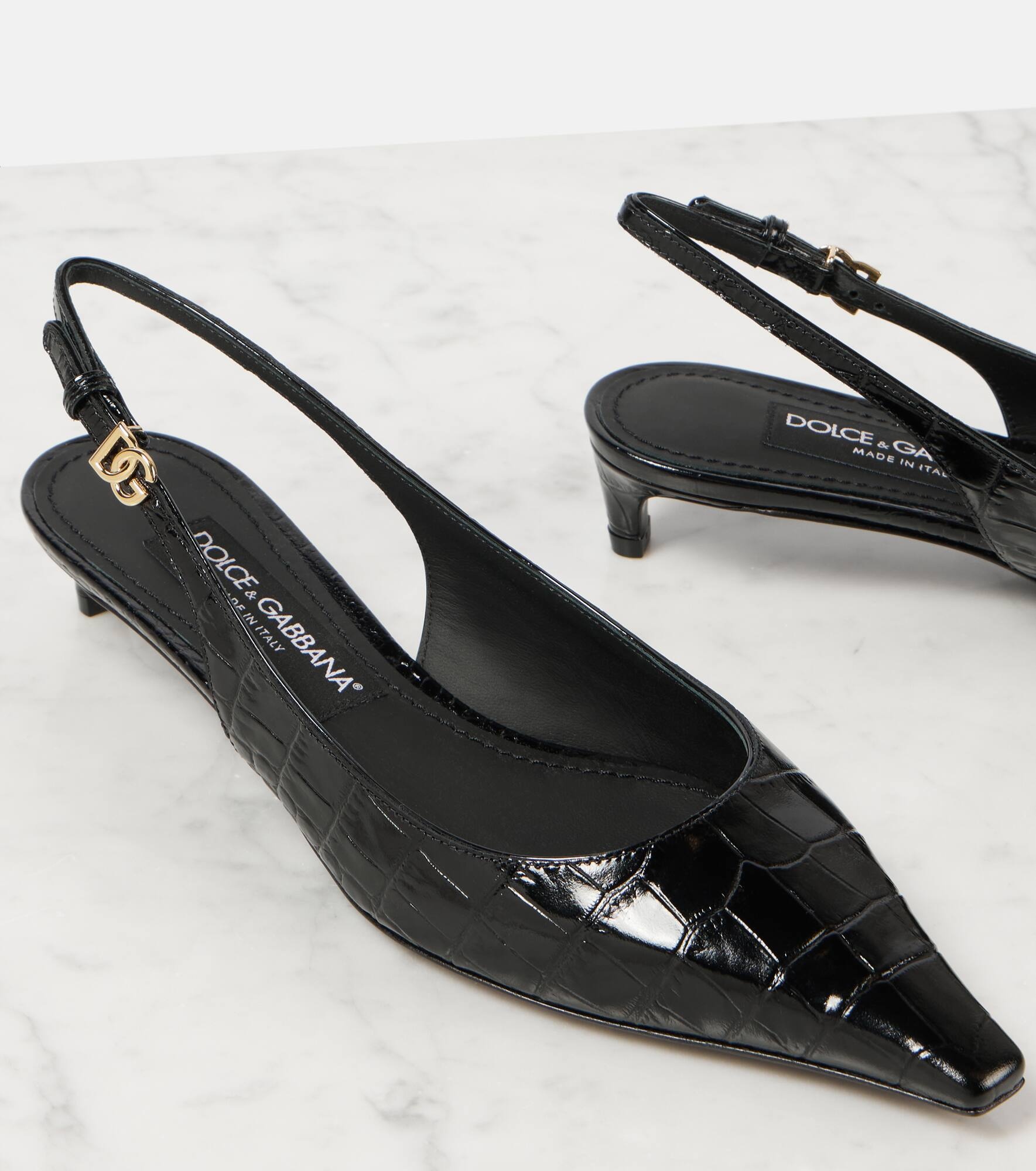 Croc-effect patent leather slingback pumps - 5