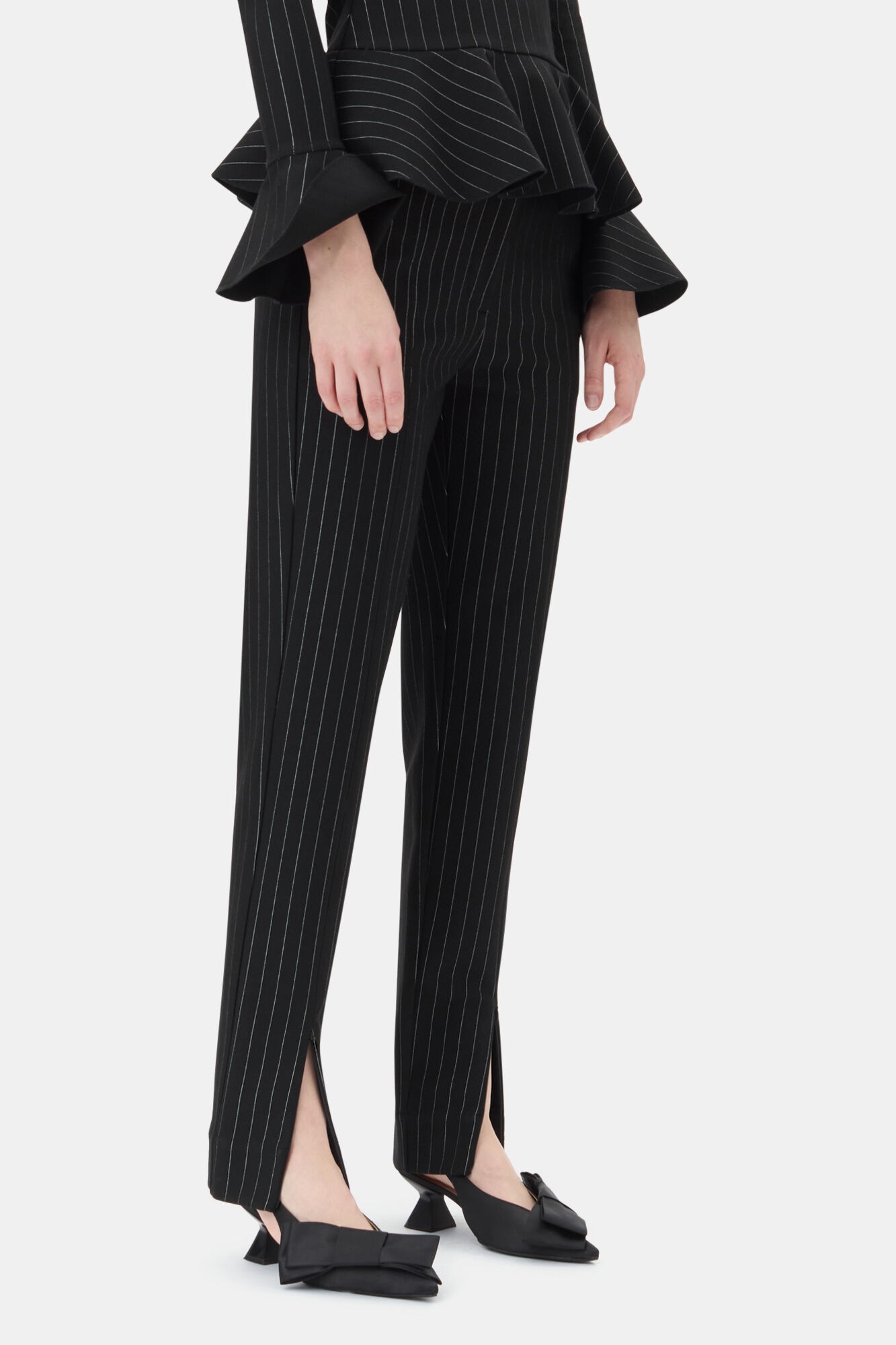 BLACK STRIPE MID WAIST PANTS - 3