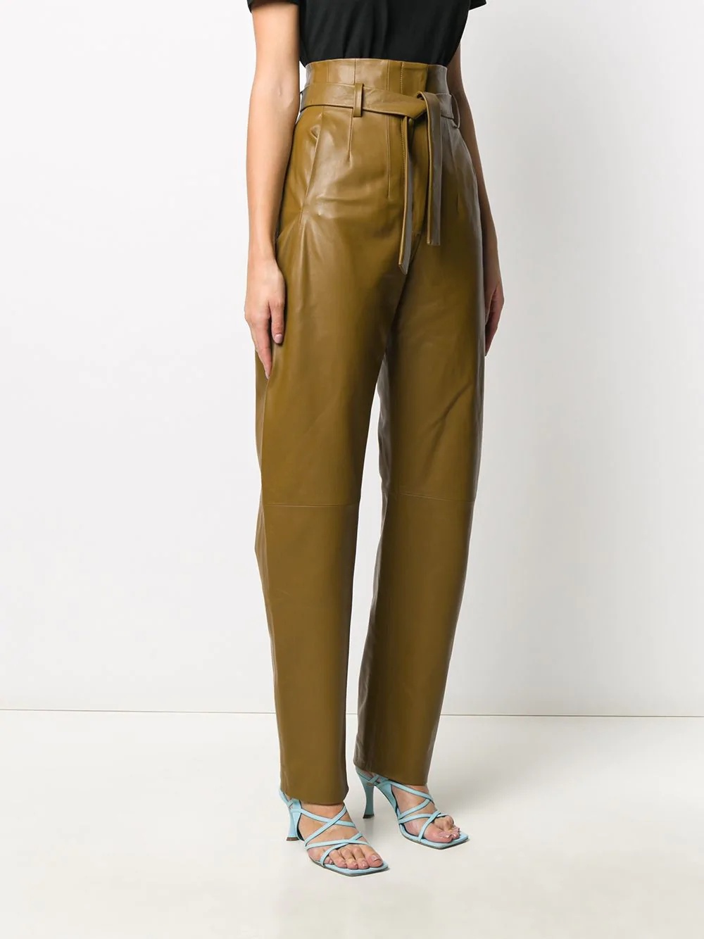 tapered high-waisted leather trousers - 3