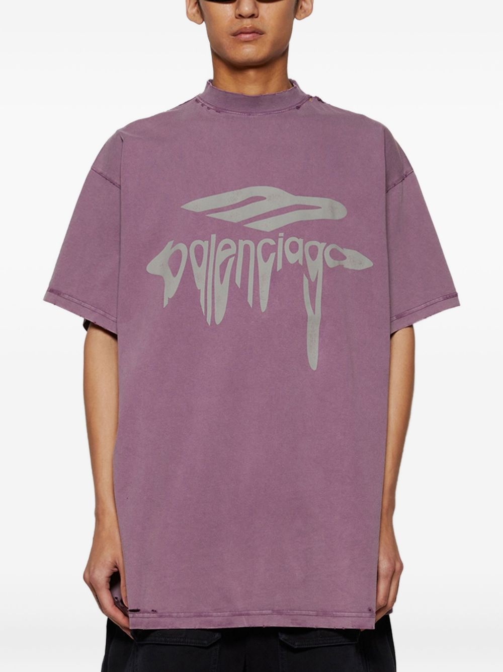 logo-print mock-neck t-shirt - 3