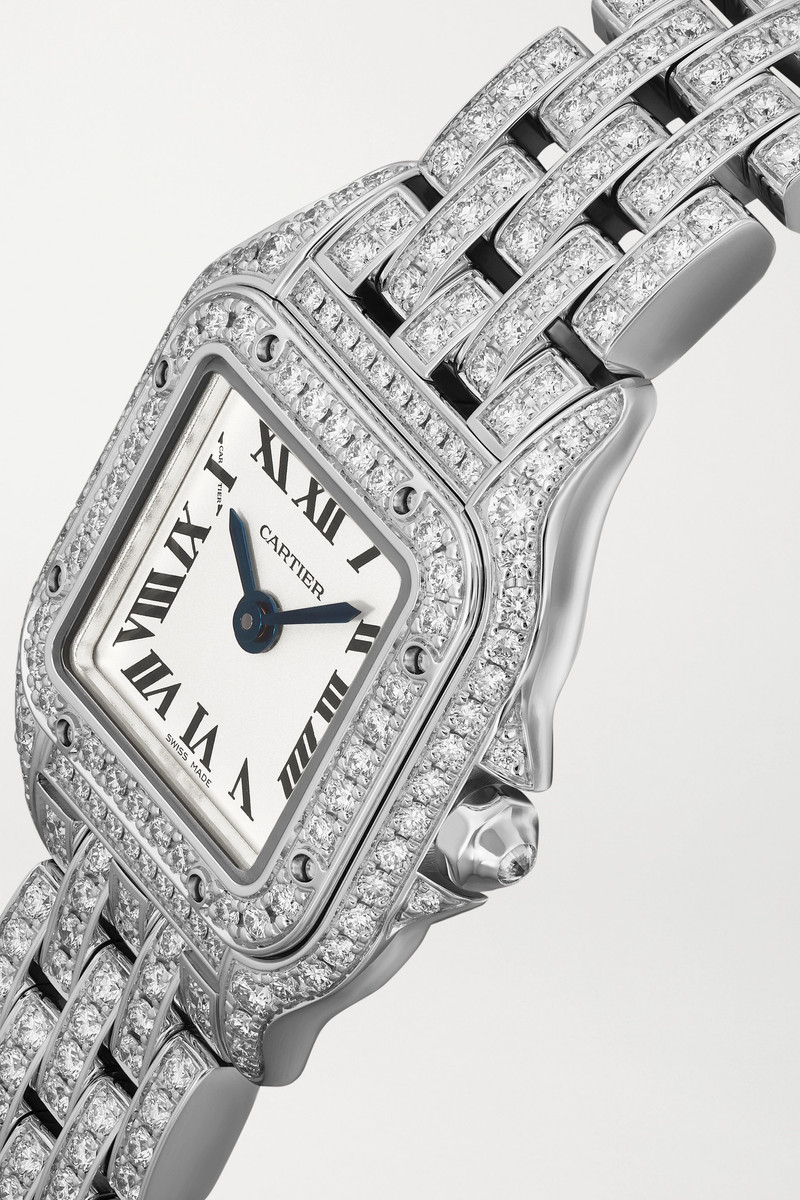 Panthère de Cartier 25mm mini rhodium-plated 18-karat white gold diamond watch 5