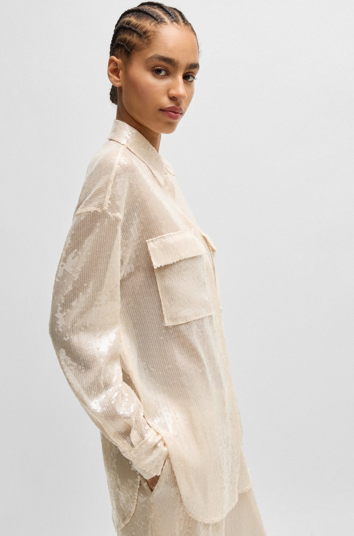 RELAXED-FIT BLOUSE WITH SEQUINS AND POINT COLLAR - 6