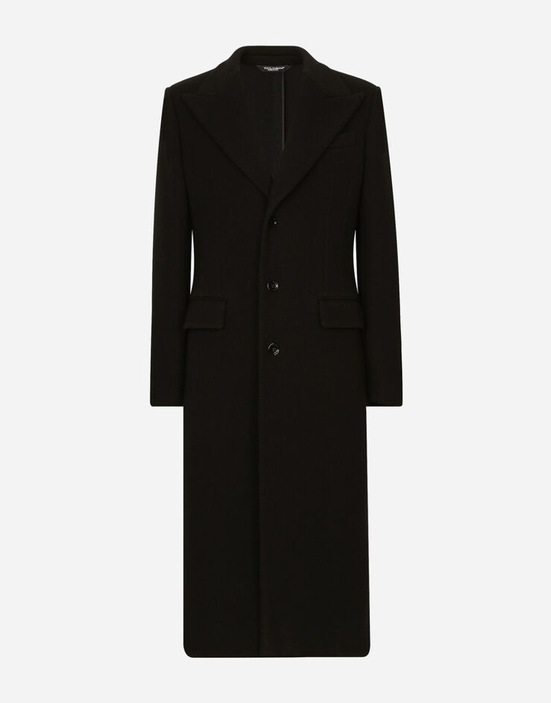 Single-breasted technical wool jersey coat 1