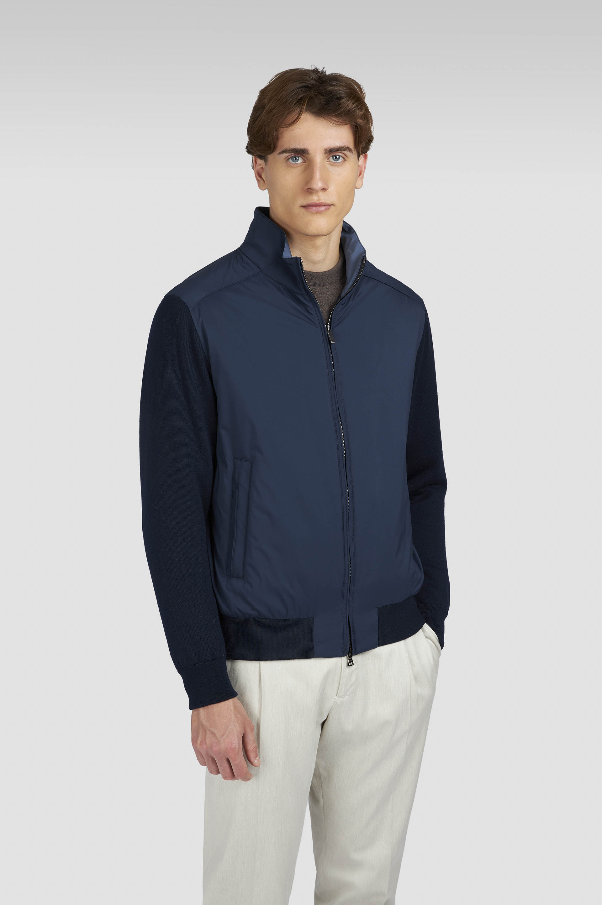 HYBRID ZIP-UP SWEATER IN SOFT COOL TOUCH WOOL AND TYPHOON® PLATINUM - 9