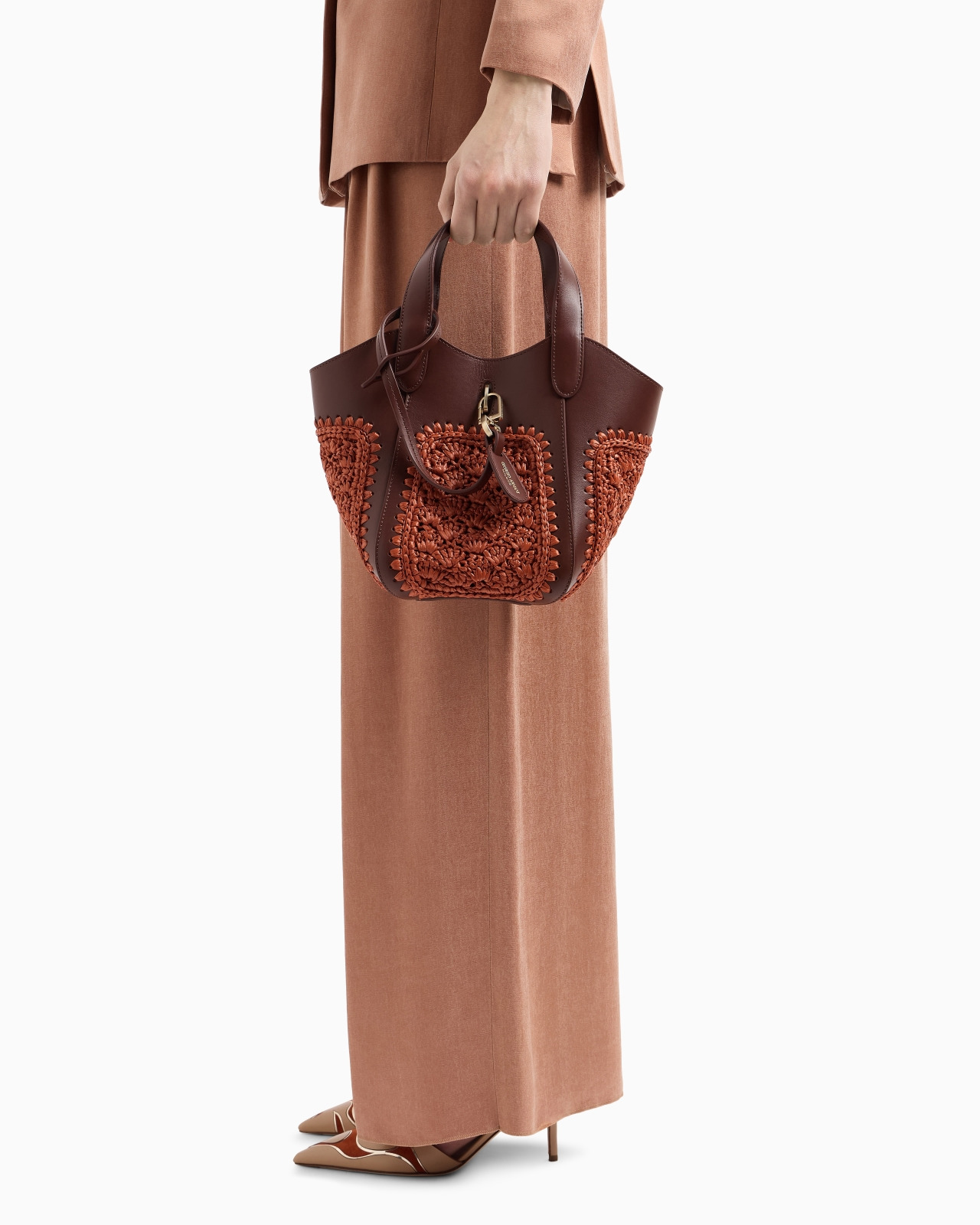 SMALL HANDBAG IN LEATHER AND FAN-STITCH RAFFIA - 6