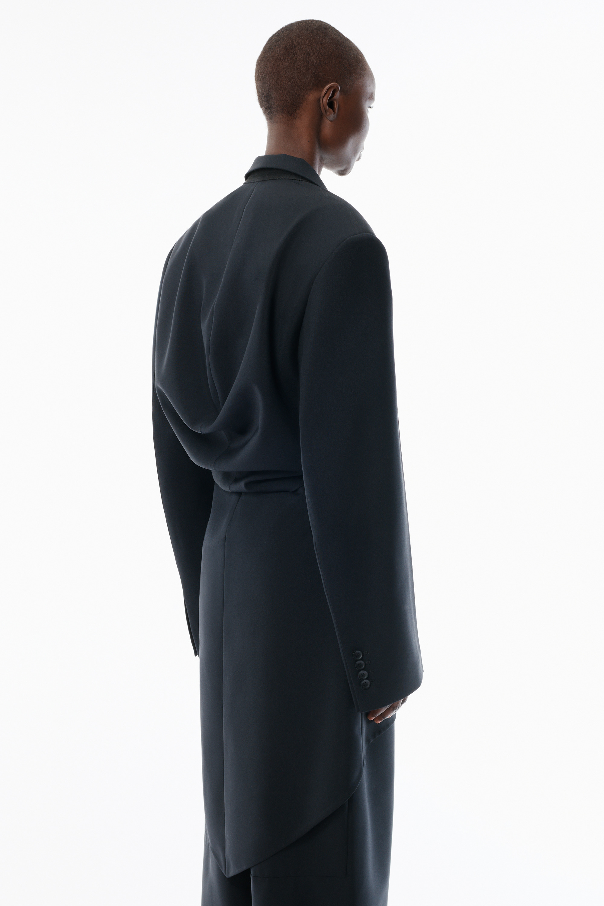 Black Wool Mohair Draped Jacket - 5