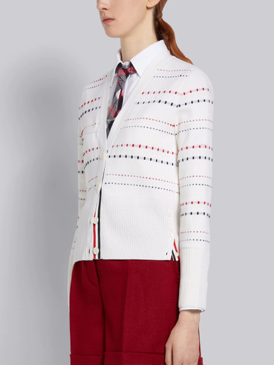 Thom Browne White Fine Merino Wool Tricolor Inlay Milano Stitch Classic V-Neck Cardigan outlook