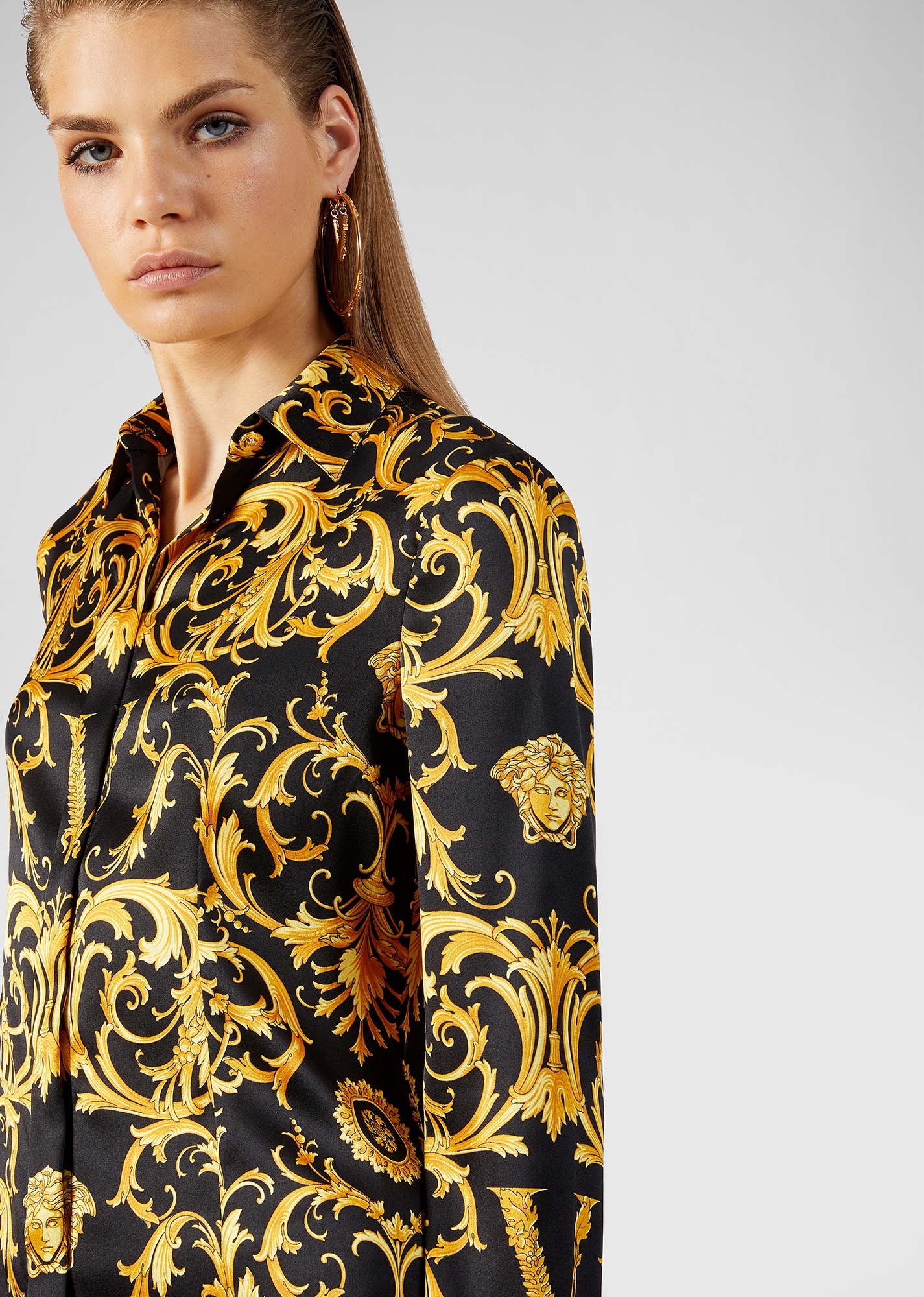 V Barocco Print Silk Shirt - 5