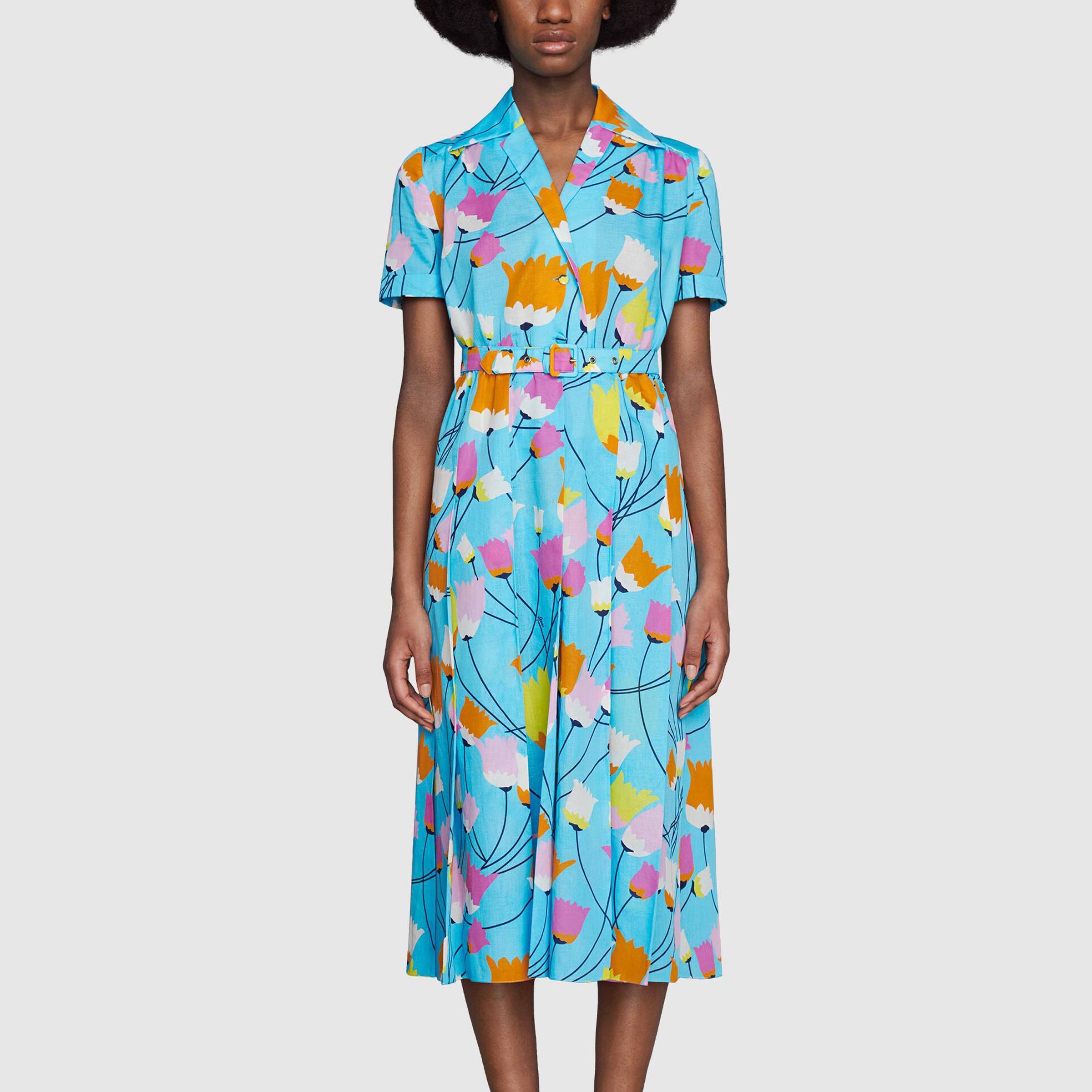 (WMNS) Gucci Tulip print pleated dress 'Blue' 657935-ZAGVN-4337 - 2
