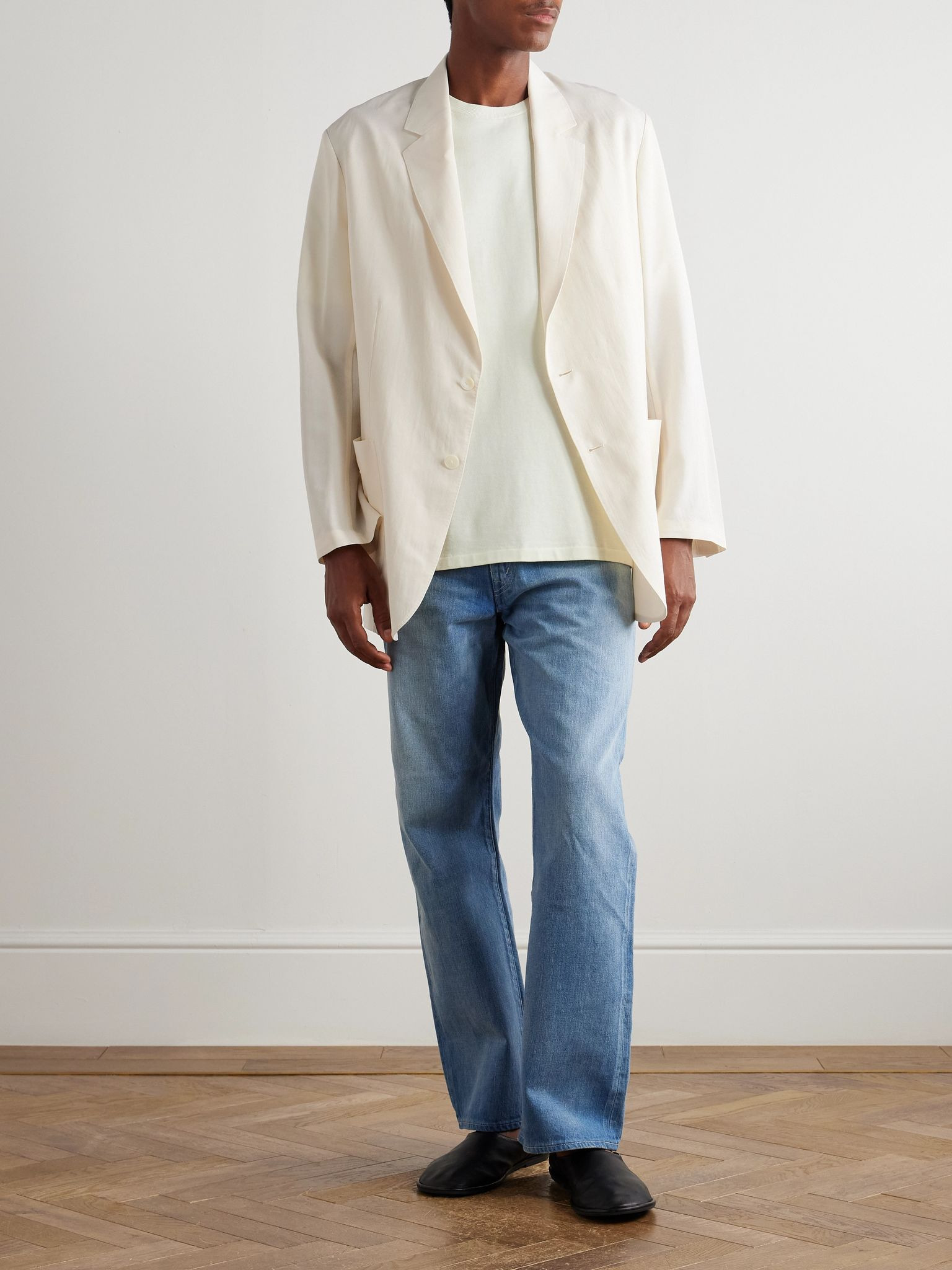 Oversized Cotton and Wool-Blend Gabardine Blazer Cream - 2