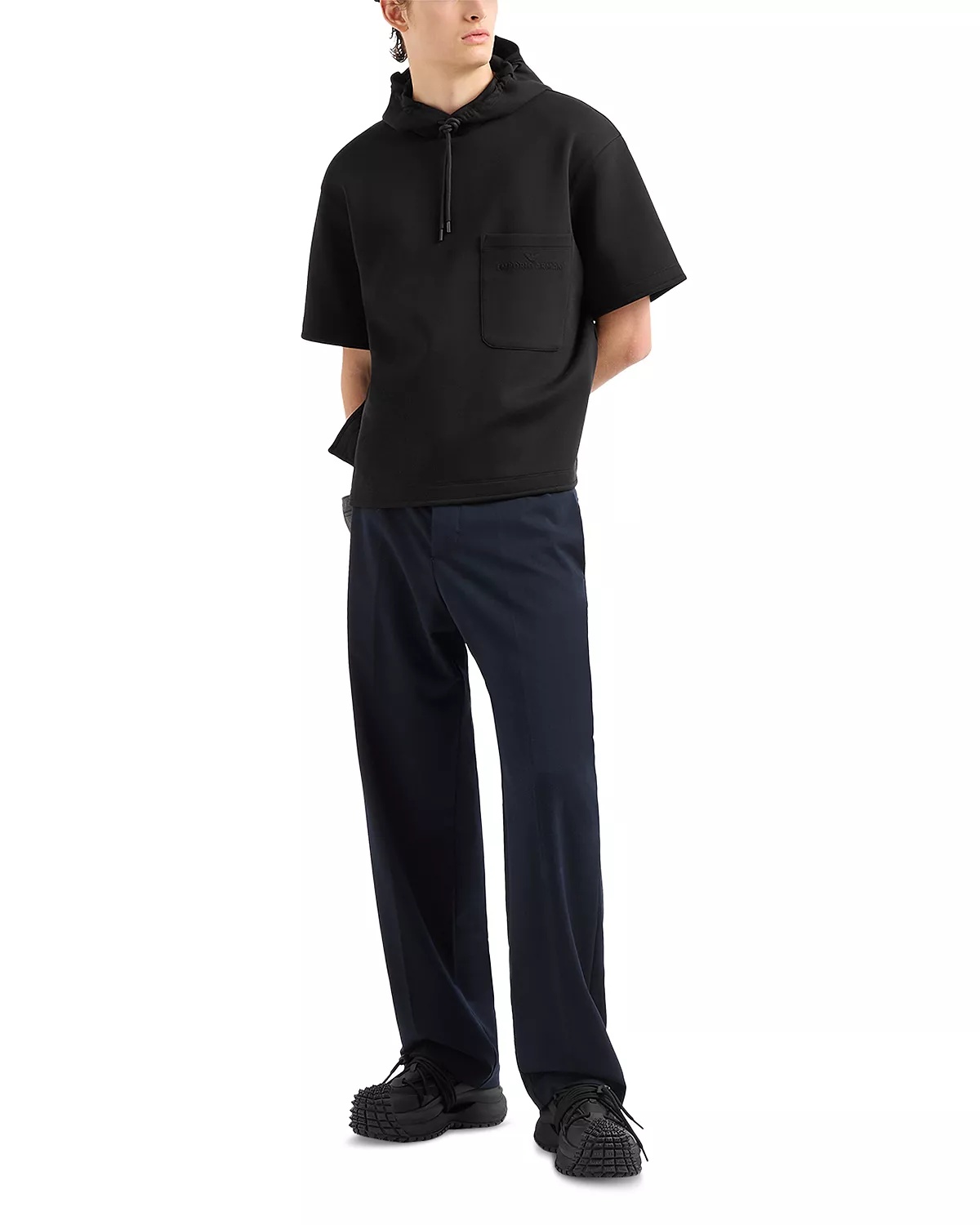 Double Jersey Short Sleeved Hooded Sweatshirt - 2