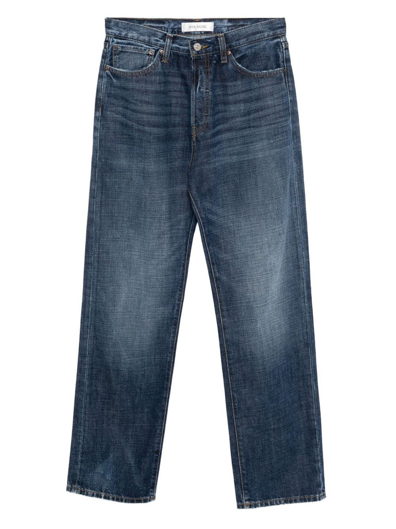 buckled straight leg jeans 1