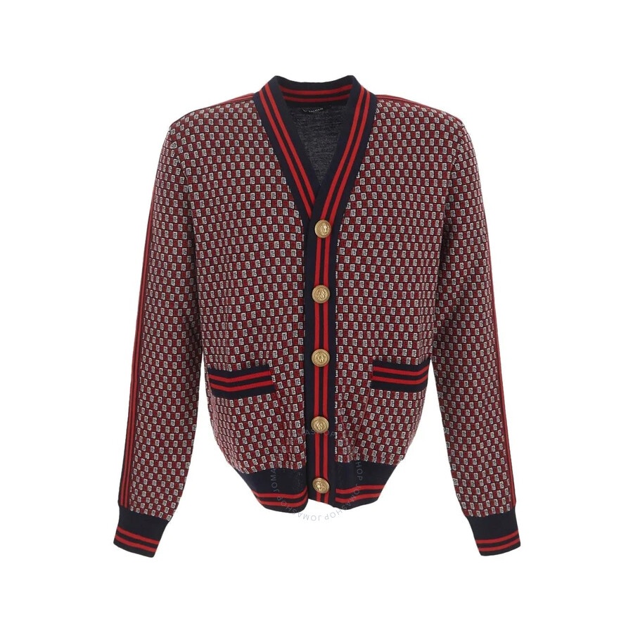 Balmain Men's Monogrammed Wool Cardigan - 1