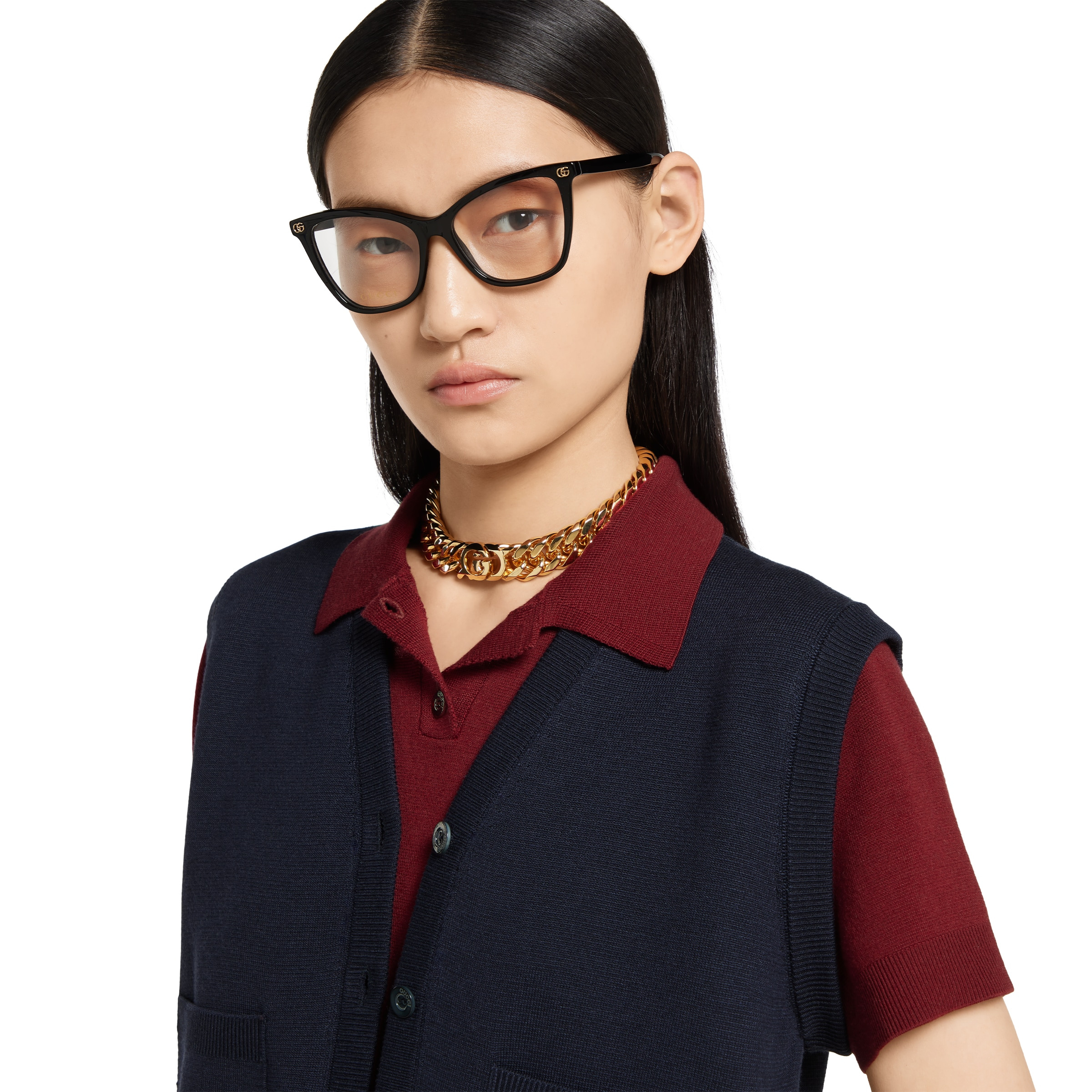 Wool silk polo top with vest overlay - 5