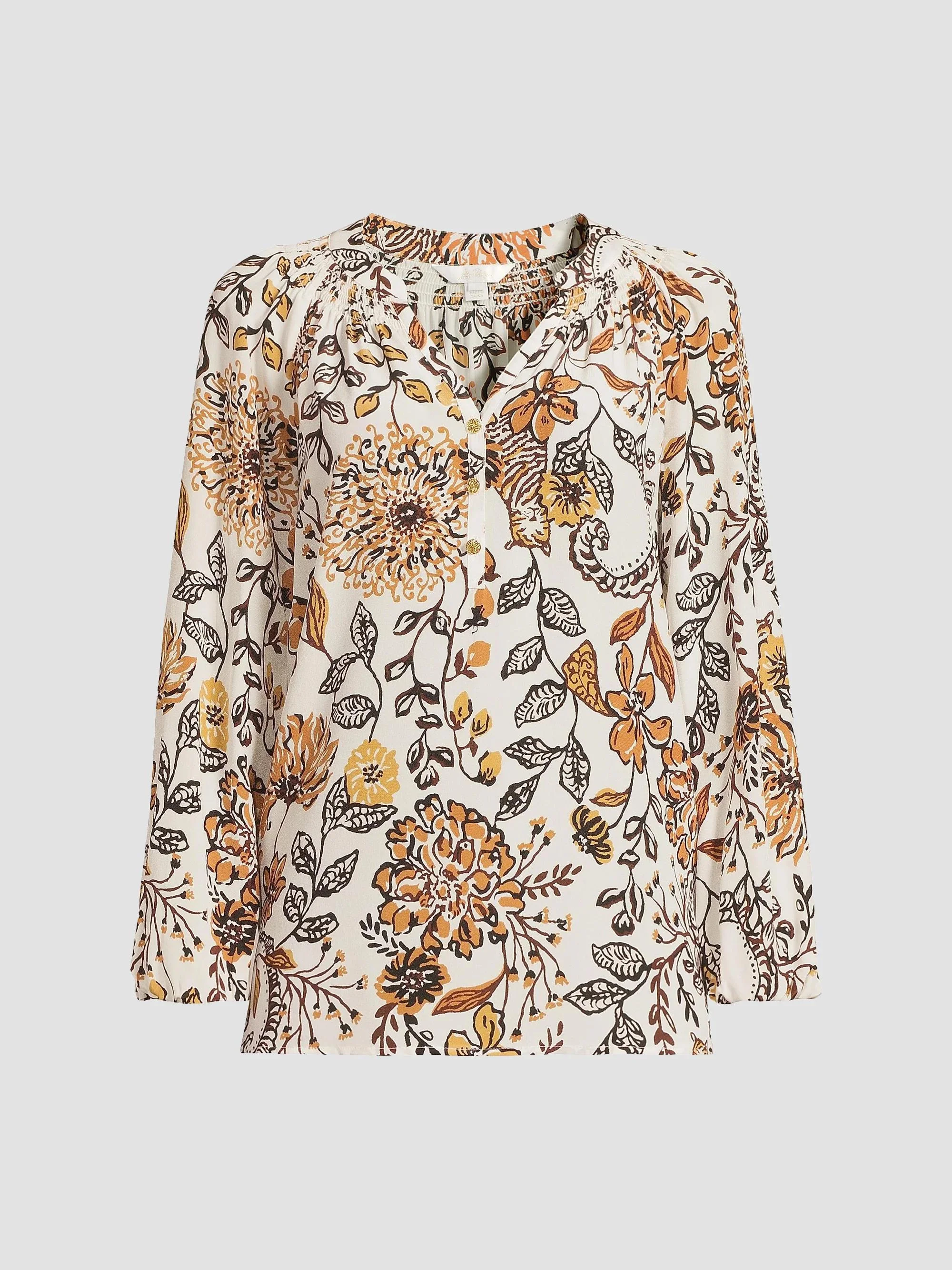 Women's Elsa Silk Floral Blouse - Coconut Take Meowt - 1