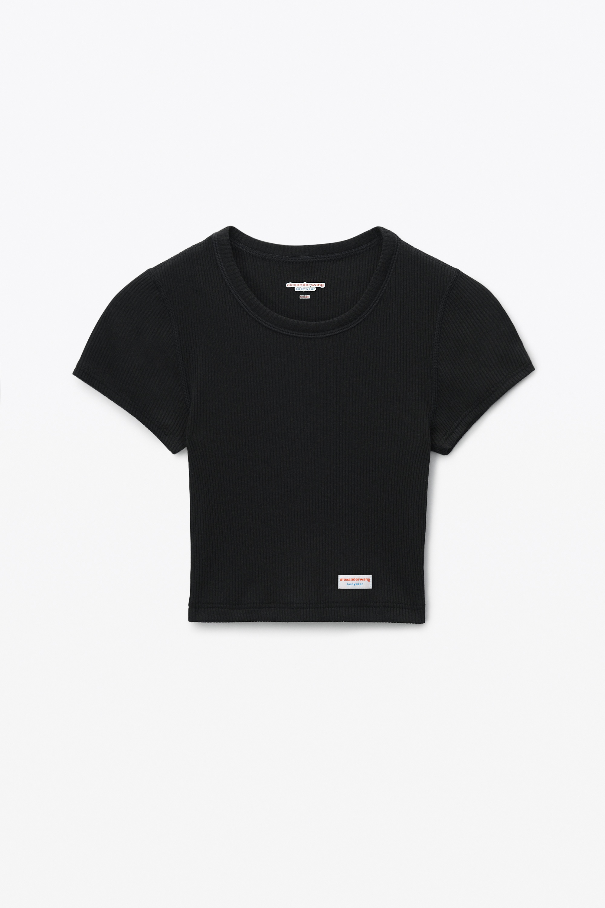 Cropped Short-Sleeve Tee in Ribbed Cotton Jersey - 1